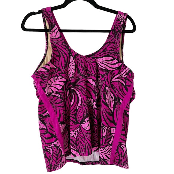 Swimsuits for All Women's Fuchsia Floral V Neck Padded Modest Tankini Top Sz 18 - Picture 2 of 6